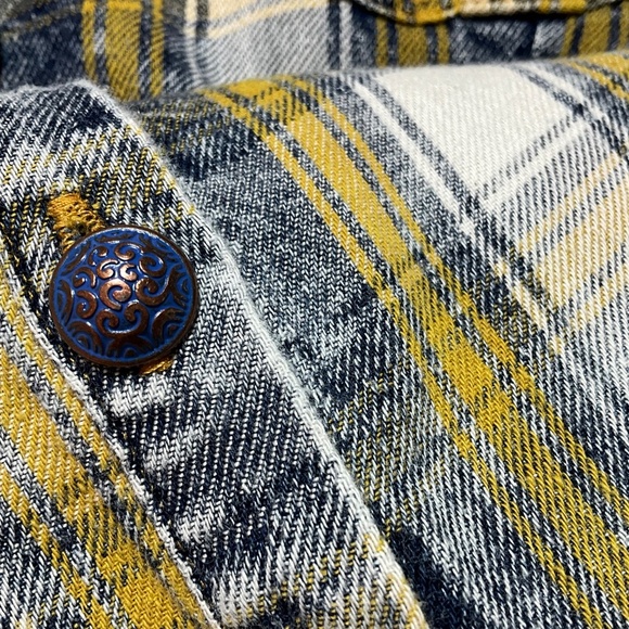 ARATTA SILENT JOURNEY Cotton Blend Button Front Mixed Print Shirt Roll Tab Sz L - Picture 10 of 13